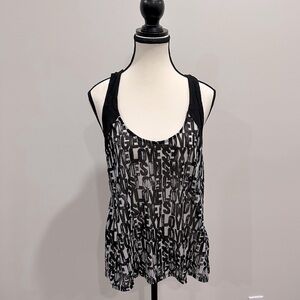 Edgy Black & White Sheer Graphic Racerback Tank by Dynamite
